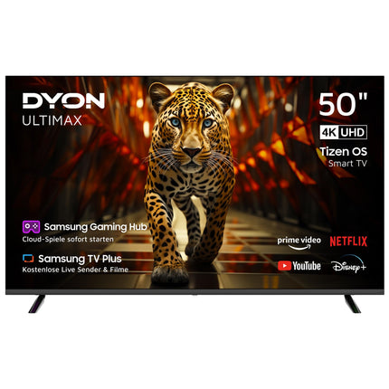 DYON ULTIMAX 50U-TI - 50-tolline (126 cm) televiisor (4K Ultra HD nutiteler, Tizen OS, kolmekordne tuuner (DVB-C/-S2/-T2), Samsung Smart &amp; Gaming Hub, Prime Video, Netflix, Disney+) [2025]