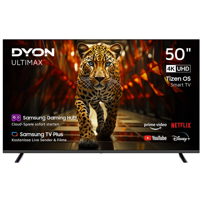 DYON ULTIMAX 50U-TI - 50-tolline (126 cm) televiisor (4K Ultra HD nutiteler, Tizen OS, kolmekordne tuuner (DVB-C/-S2/-T2), Samsung Smart &amp; Gaming Hub, Prime Video, Netflix, Disney+) [2025]