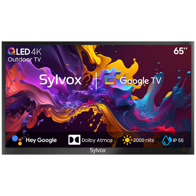 SYLVOX 65-tolline välisteler, 4K UHD QLED Google TV kvantpunktvärvidega, 2000 nitti, häälassistent, Dolby Atmos, IP55 veekindel teler aeda, terrassile, basseini ja äripindadele (Pool Pro 2.0 QLED)