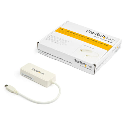 StarTech.com USB-C to Gigabit Ethernet Adapter with USB-A Port - 1Gbps NIC USB 3.0/USB 3.1 Type-C Network Adapter - USB-C/TB3 Compatible 1GbE NIC - Windows, macOS, Chromebook - White (US1GC301AUW)