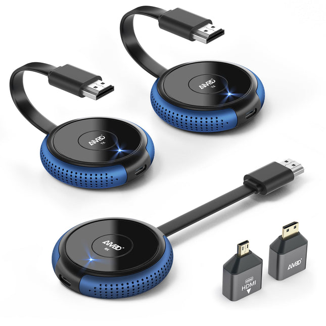 AIMIBO traadita HDMI 2 saatja ja 1 vastuvõtja, HDMI traadita mitu saatjat 165FT/50M, 4K dekodeerimine 5G video- ja helivoogedastus HDMI raadioedastus sülearvuti/DSLR-kaamera/TV-boksi/PC/telefoni ja teleri/monitori/projektori vahel