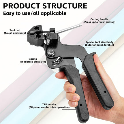 BYZESTY Cable Tie Tool, 100 Pack Stainless Steel Cable Ties with Cable Tie Gun, Cable Tie Pliers for Locking and Cutting, 200mm x 4.6mm