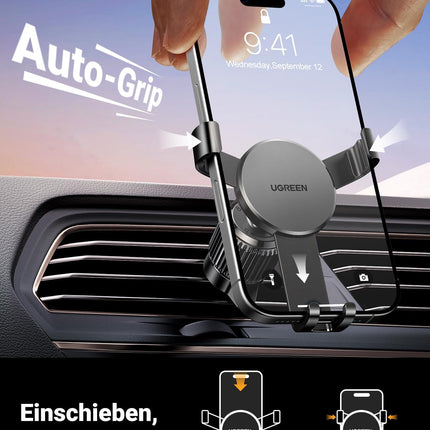 UGREEN autotelefoni hoidik [Upgrade Bomproof Air Vent Hook] nutitelefoni hoidik õhuavade jaoks, ühildub iPhone 16 15 14 13 Pro Max, Galaxy S23 S22 S21, Mate 60 Pro jne-ga (must)