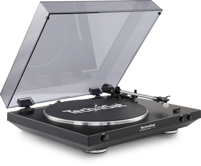 TechniSat TECHNIPLAYER LP 200 - Täisautomaatne plaadimängija (USB-väljundi ja digiteerimisfunktsiooniga, kiirus: 33/45 p/min, rihmülekanne alumiiniumist plaadimängijaga), must