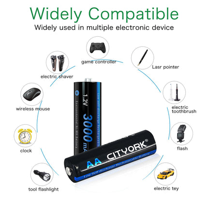 CITYORK AA laetavad akud, eellaetud, suure mahutavusega 3000mAh 1.2V NiMH aku, madal isetühjenemine, 12 tk pakendis