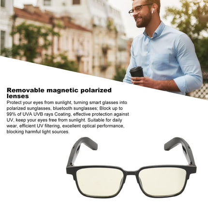 Smart Glasses Headphones, Wireless Bluetooth Headsets with Open Ear and Touch and Voice Control, Waterproof Audio Sunglasses for Meetings, (with polarized lenses and