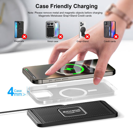 Polmxsi juhtmevaba autolaadija, isetehtud 15W juhtmevaba laadija, libisemiskindel juhtmevaba laadimispadi QC 3.0 autolaadijaga, ühildub iPhone 15 14 13 12 11 Pro, Samsung S24 S23 S22 AirPodsidega (1M kaabel)