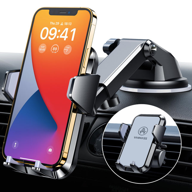 VANMASS [2025. aasta uuendatud väljaande autotelefoni hoidik libisemisvastane pehme silikoonkaitse 3-ühes autotelefoni hoidik iminapp ja ventilatsioon 360° pööratav kõikidele mobiiltelefonidele iPhone 16 Pro Max 15 Samsung S24 LG