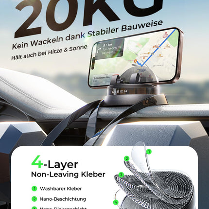 LISEN autotelefoni hoidik armatuurlauale, pööratav 360°, reguleeritav [2025. aasta tõeliselt täiustatud], klambriga autotelefoni hoidik, multifunktsionaalne telefonihoidik, autokinnitus iPhone 16 15 Pro Maxile, Samsung S24-le