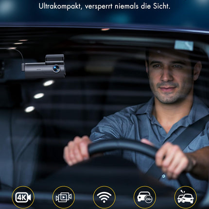GKU autokaamera ees/taga 4K+1080P, 5 GHz WiFi autokaamera 64 GB SD-kaardiga, parkimismonitoriga, öönägemisega, WDR-iga, 170° lainurk, G-andur, tsükkelsalvestus, rakenduse juhtimine, max 256 GB