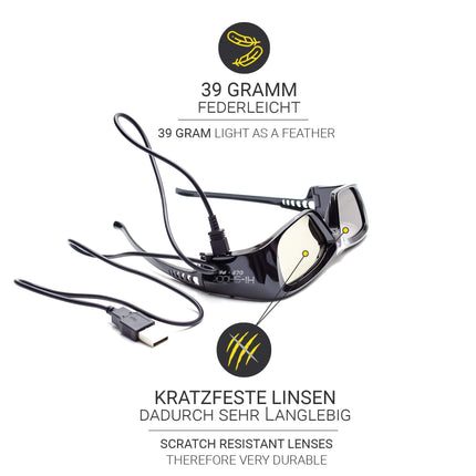 2x Hi-Shock DLP Pro 7G Black Diamond | DLP Link 3D-prillid kõikidele DLP 3D-projektoritele | Ühildub Optoma, Ace, BenQ, Vivatec, Viewsonic, LG [uusim põlvkond | katikuprillid | 96-144 Hz | 39 g | aku]