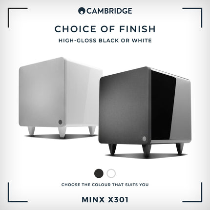 Cambridge Audio Minx X301-300-vatine aktiivsubwoofer lisabassdraiveri ja täielikult reguleeritava heliga - valge