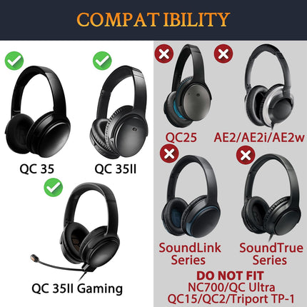 SOULWIT vahetuskõrvapadjad + peavõru, peavõru + silikoonist kõrvapadjad, kaitsekatted, vahetuslisatarvikute komplekt Bose QuietComfort 35 QC35, QC35 ii kõrvaklappidele