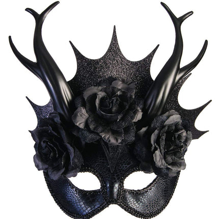 shoperama Gothic Half Mask with Crown Antlers Roses Fantasy Dark Queen Costume Accessory
