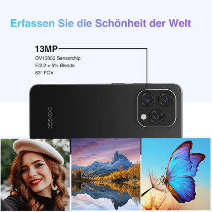 DOOGEE N55 nutitelefon ilma lepinguta Android 14-128GB+9GB /1TB mobiiltelefon ilma lepinguta, kaheksatuumaline 6.56" HD+ IPS 90Hz nutitelefon soodne, 5150mAh 13MP+8MP, kahe SIM-kaardiga 4G SIM-kaardita mobiiltelefonid, Face ID/GPS/OTG