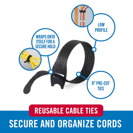 Velcro Cable Ties, Value Pack, 150 Count, Replace Cable Ties with Reusable Straps, Reduce Waste, for Cable Management and Cable Organizer, 8 x 1/2 in, Thin