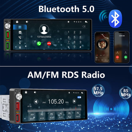 6.9 inch 1 Din Car Radio with Wireless CarPlay &amp; Android Auto, Bluetooth, Full Touch Car Radio Display FM, DAB+, Rear View Camera and Microphone Support