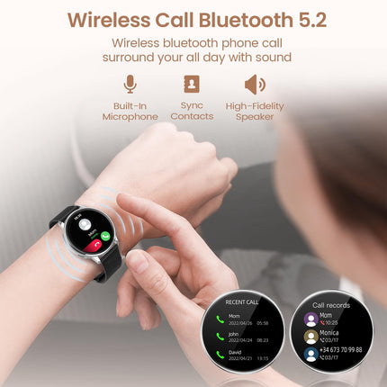 RUXINGX Smartwatch Women with Phone Function 1.27" HD Full Touch Screen, Wrist Watch with SpO2 Heart Rate Monitor Menstrual Cycle Sleep Monitor Pedometer Fitness Tracker IP68 iOS Android Black Silver