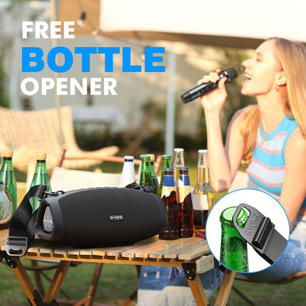 W-KING Bluetooth Speaker Large with Wireless Microphone, (120W Peak) 70W IPX6 Portable Outdoor Speakers Bluetooth Box Music Box, THREE Passive - Deep Bass/DSP/Power Bank/TF/AUX/EQ/Opener