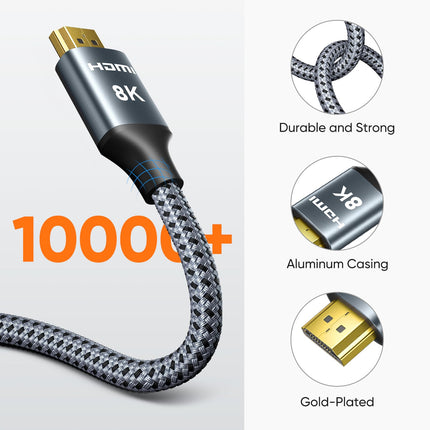 ARISKEEN 8K HDMI 2.1 kaabel 3 meetrit 2 tk, 48 Gbps kiire nailonist punutud HDMI-kaabel, toetab 8K@60Hz, 4K@120Hz, ühildub PS5/4 teleri, monitori, Blu-ray heliriba, DVD sülearvutiga