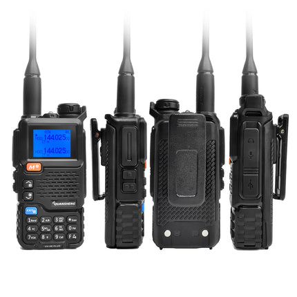 HYS Quansheng UV5R-PLUS 5W kahesageduslik raadiosaatja laadija laetavate akude raadio, VHF UHF kahesuunaline raadio (kõrvaklappide, läbipaistva helitoru ja kõrvaklappidega)