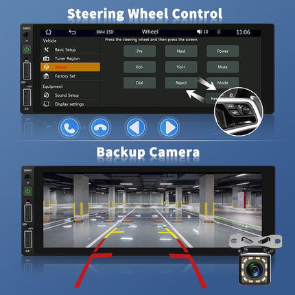 Hikity 1 DIN raadio 6,9-tolline juhtmevaba Carplay IPS puutetundlik ekraan Bluetooth 5.0 autoraadio Android Auto FM Mirror Link EQ heli Rooliratta juhtimine Tagurduskaamera, USB-port