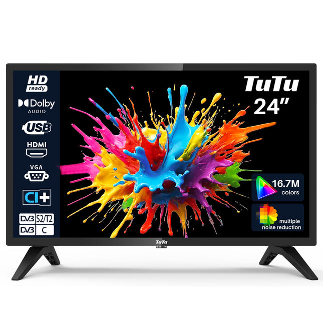 TuTu TV 24 inch (60 cm) HD LED TV with triple tuner (DVB-T/T2-CS/S2), USB media player, HDMI, VGA, CI/CI+, hotel mode (2024, 220 Volt)