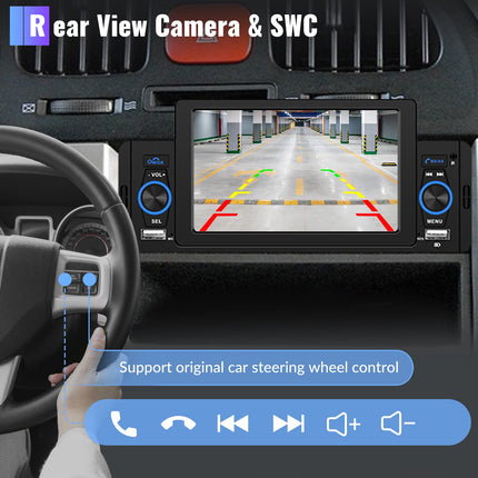 Carplay Car Radio 1 Din with Android Auto Bluetooth Handsfree 5 Inch with Android/IOS Mirror Link Bluetooth FM Radio USB/AUX/TF Multimedia Player with Rear View Camera Microphone