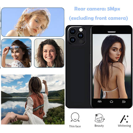 Hipipooo väike telefon, 3G minitelefon, toetab Nano SIM-kaarti, 2,5 tolli, 950 mAh, Android 8.1, lastetelefon, 2 GB + 16 GB (3G-must)