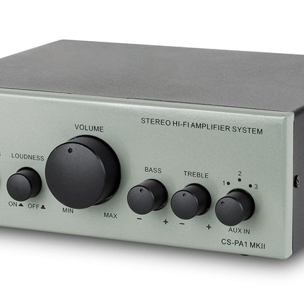 Dynavox CS-PA1 MK II mini-stereovõimendi, bassi ja kõrgete helide reguleerimine, 3,5 mm kõrvaklapipesa, hõbedane