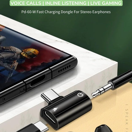 Cuifati USB-C to 3.5mm Headphone and Charger Adapter, 2-in-1 Type-C to Audio Jack with PD 60W Fast Charging Dongle for Stereo Earbuds for Most Type-C Smartphones and Laptops