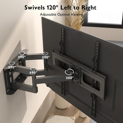 BONTEC TV seinakinnitus, pööratav ja kallutatav, täielikult liikuv, sobib 23–70-tollistele lamedatele ja kumeratele LCD-LED-teleritele või monitoridele kuni 45 kg, max VESA 400x400 mm