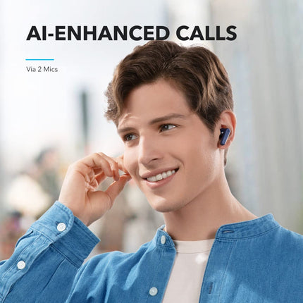 Soundcore by Anker P20i juhtmevabad Bluetooth-kõrvaklapid, 10 mm draiverid, Bluetooth 5.3, kohandatav ekvalaiser, 30-tunnine mänguaeg, IPX5 veekindlus, 2 tehisintellektiga mikrofoni, eraldi kasutatavad (sinised)