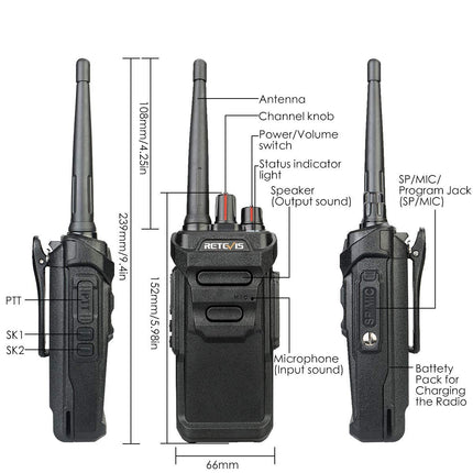 Retevis RT648 IP67 veekindel raadiosaatja, PMR446 pikamaa kahesuunaline raadio, VOX, USB laadimisjaam, professionaalne raadiosaatja suusatamiseks, paadisõiduks (must, 1 pakk)
