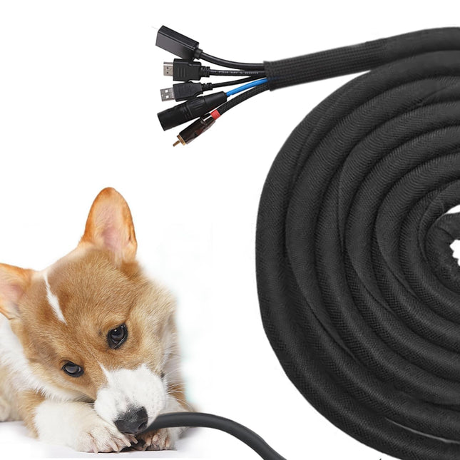 SIGANDG 3 Meter Dog and Cat Cable Protector, Cable Sleeves 13mm, Protect Cables from Pet Chewing, Expandable Braided Self-Closing Cable Sleeve