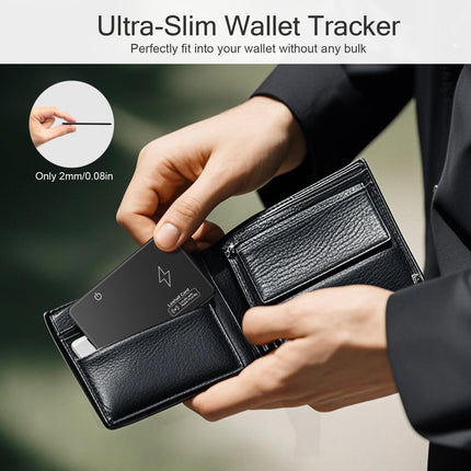TiMOVO Slim Walleti jälgimiskaart Apple Find My jaoks (ainult iOS-ile) juhtmevaba laadimisega laetav rahakotiotsija käekottide, pagasisiltide, passide jaoks, IP68 veekindel Bluetooth-esemete jälgija, must