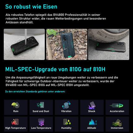 Blackview BV4800 Outdoor Mobile Phone 4GB+32GB/1TB TF, 5180mAh, 6.56'' HD+ Android 13 Outdoor Smartphone Without Contract, IP69K Construction Site Phone Cheap, 13MP+5MP Camera, Dual 4G SIM/IP68/GPS