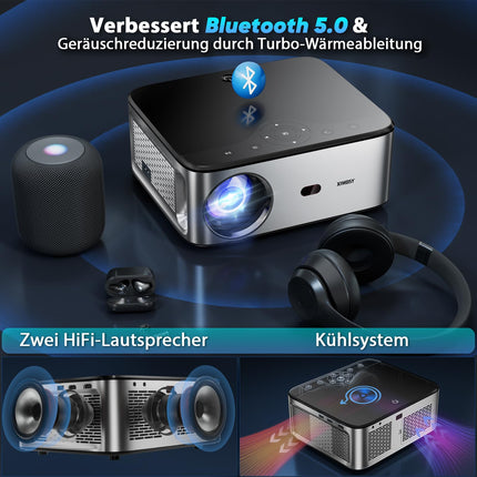XIWBSY projektor 4K, 20000 luumeniga LED-projektor Androidile, Full HD 1080P Bluetooth-projektor, LED-kodukino videoprojektor 300 '' ekraan, sisseehitatud rakendus/WiFi peegeldav nutiprojektor