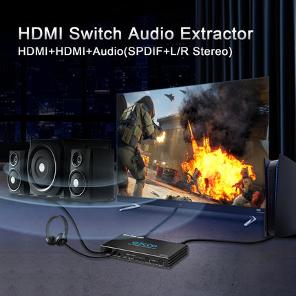 4K 120Hz HDMI 2.1 Switch 4x1 Audio Extractor VRR ALLM HDCP2.3 ARC HDR10+ CEC Optical SPDIF and 3.5mm AUX Audio Out, HDMI Auto Switch 4 IN 1 Out IR Remote Dolby Digital EDID for PS5 Xbox NVIDIA