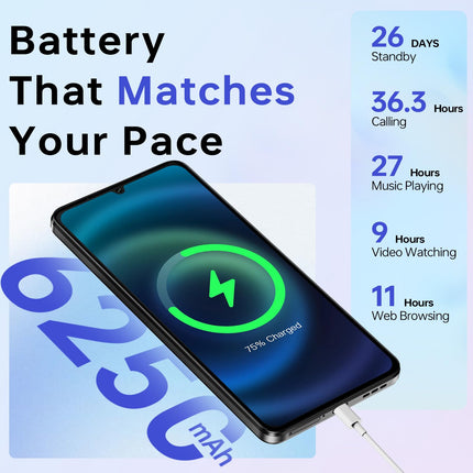 DOOGEE Note 59 5G Android 15 nutitelefon, 32 GB + 128 GB / 2 TB mobiiltelefon, odav mobiiltelefon, 6,75-tolline HD+ 120 Hz mobiiltelefon, 6250 mAh SIM-kaardita mobiiltelefonid, 16 MP + 8 MP, kahekordne 5G SIM, OTG/Face ID/NFC/Widevine L1
