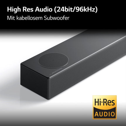 LG DS75Q 3.1.2 heliriba (380W) juhtmevaba subwooferiga ja MERIDIAN tehnoloogiaga (Dolby Atmos, HDMI, Bluetooth), tume hõbedane teras