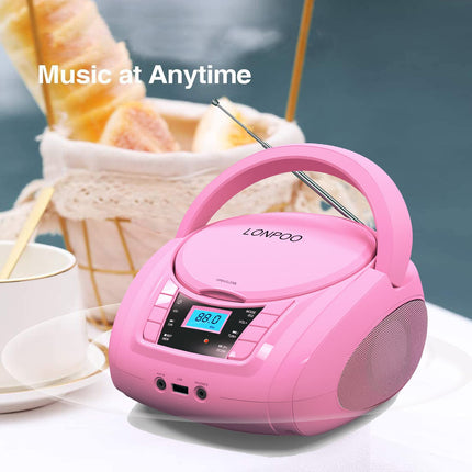 Kaasaskantav CD-mängija Boombox FM-raadio/Bluetoothi/USB/AUX-sisendiga | 3,5 mm mikrofoni- ja kõrvaklapipesa | 2x2W selge stereoheli (LP-D03P)