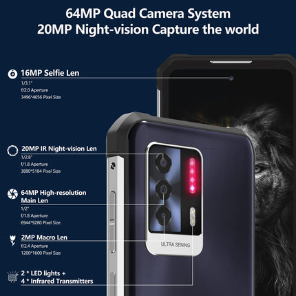 OUKITEL WP17 õues kasutatav nutitelefon, 8300 mAh õues kasutatav mobiiltelefon 128 GB + 8 GB, 90 Hz 6,78-tolline FHD+ ekraan, Helio G95 mängukiip, 64 MP + 20 MP kaamera, 18 W kiirlaadimine Android 11 NFC OTG Dual 4G