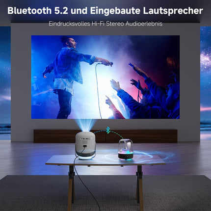 VISULAPEX projektor, 360° pööratav projektor WiFi ja Bluetooth-projektoriga, Full HD 1080P tugi elektrilise teravustamisega, 200'' ekraan, ühildub teleripulga/HDMI/USB/AV/sülearvuti/iPhone/Androidiga