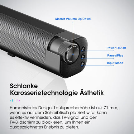 LEADSIGN heliriba teleritele, 100W teleri heliriba, 3D ruumilise heliriba integreeritud subwooferiga kodukinole/arvutile/mobiiltelefonile, 94 cm pikkune teleri kõlar - Bluetooth, HDMI, AUX, optiline koaksiaalkaabel, USB-ühendus