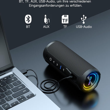 OHAYO Bluetooth Speaker with LED Light, 25W Dual Drivers Bluetooth Box, Portable Music Box, 24H Battery, Bass Boost, IPX7 Waterproof, 6 RGB Modes, Outdoor Speaker for Hiking