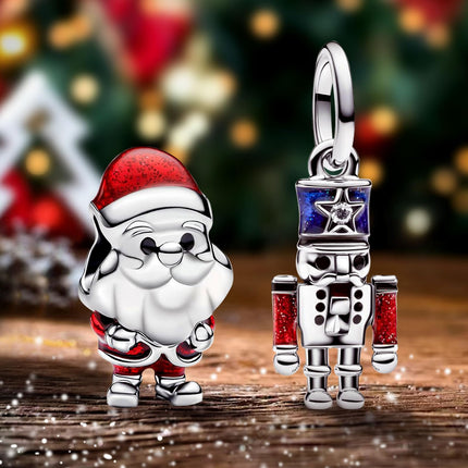 MSPOVOF Santa Claus &amp; Nutcracker Charms S925 Sterling Silver Charms Bead for Bracelets and Necklaces for Christmas Birthday Women Jewelry Gift
