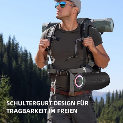 ZEALOT Bluetooth-kõlar, õue Bluetooth-kõlar, 80W stereoheli, BassUp, 16000mAh aku, AUX-port, USB, Micro SD/TF, USB-C, akupank, Bluetooth 5.2, IPX6 veekindel, telkimiseks, basseini jaoks, aia jaoks