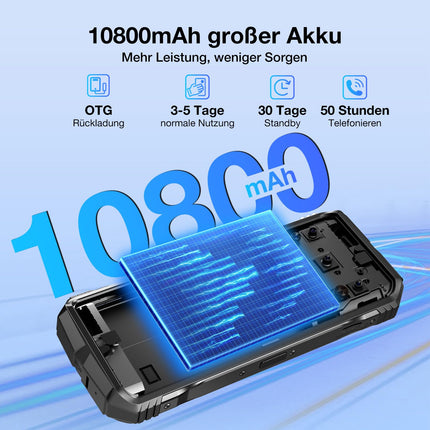 DOOGEE S Cyber ​​Android 14 Outdoor Mobile Phone 10800mAh, 20GB(8+12)+256GB Outdoor Smartphone without Contract 6.6'' FHD+ Octa-Core 50MP+16MP Waterproof Construction Site Mobile Phone, 4G Dual SIM/IP68/OTG/NFC/GPS 2024