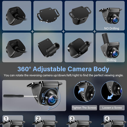 【360°+90° pööratav】 AHD 1080P tahavaatekaamera auto tahavaatekaamera metallkorpusega universaalne tahavaatekaamera öise nägemisega 170° lainurk-tagurdusjoon IP69 veekindel tahavaatekaamera kaubikule ja maasturile